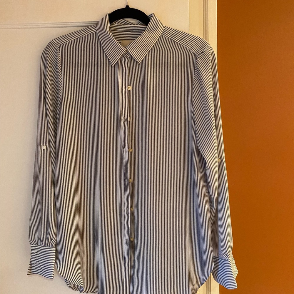 Loft tab long sleeve stripped blue/white blouse.  Small